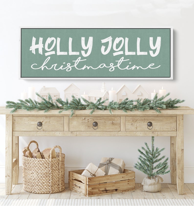 Holly Jolly Christmas Time Wall Canvas Festive Holiday Decor for Home Christmas Wall Decor Holiday Decorations image 8