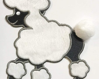 Poodle Applique in Black and White Medium Size Sew-On (Individual or Lot of 3)