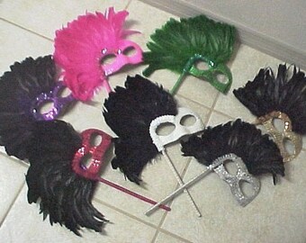 Sequined Mask in Assorted Colors with Sequined Dowels Ideal for Masquerade or Mardi Gras