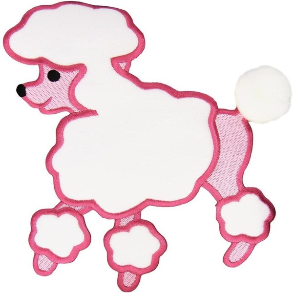 Large Pink Poodle Applique Patch – Iron-On/Sew-On, Chenille, Sock Hop 6 Style