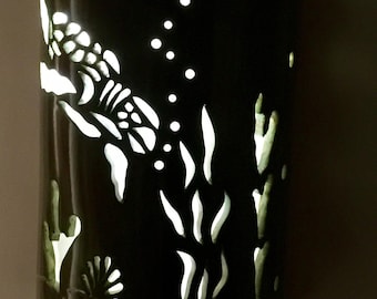 Coastal Turtle Swimming Exterior or Interior Wall Sconce - Handmade