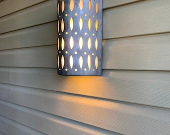 Outdoor Ceramic Wall Sconce: Oval Holes Design - Handmade Interior or Exterior Lighting