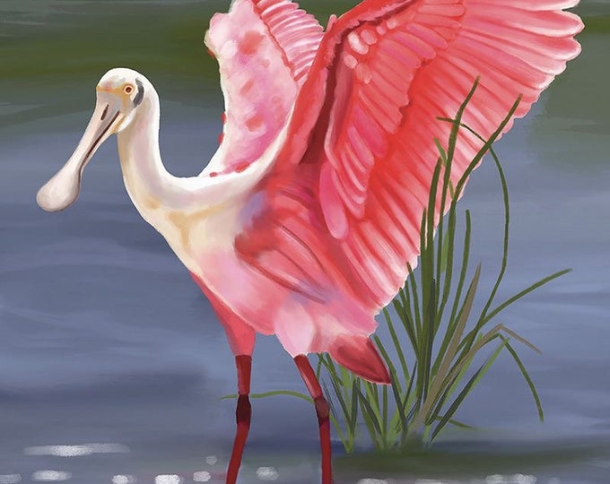 Custom Order Reserved For Amy - Great Blue Heron with a tarpon fish -  Roseate Spoonbill Bird