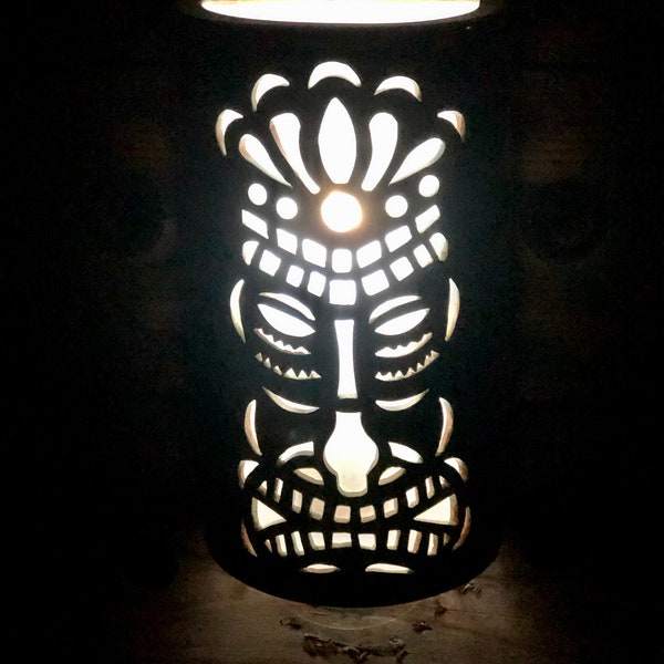 Tiki Wall Sconce for outdoor wet locations, Tropical Tiki Decor, Hawaiian Decor, Coastal Lighting, Dark Sky Lighting, Ceramic Tiki Sconce