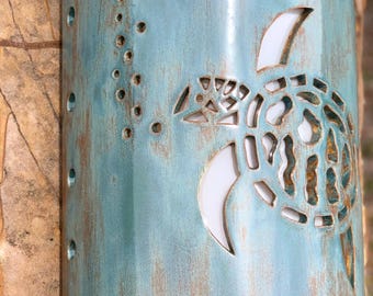 Sea Turtle Ceramic Wall Sconce – Coastal Outdoor Lighting, Handmade