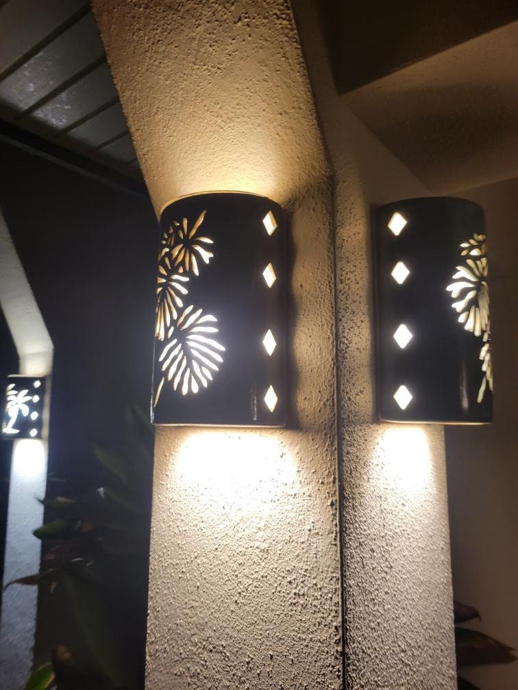 Outdoor Ceramic Wall Sconce Tropical Leaf Coastal Lighting and