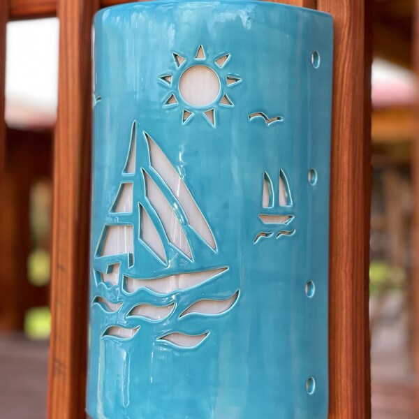 Outdoor Wall Sconce - Nautical Sail Boat - Coastal Beach House Decor and Lighting - Exterior Dark Sky Lighting  - Outside Wall Sconce