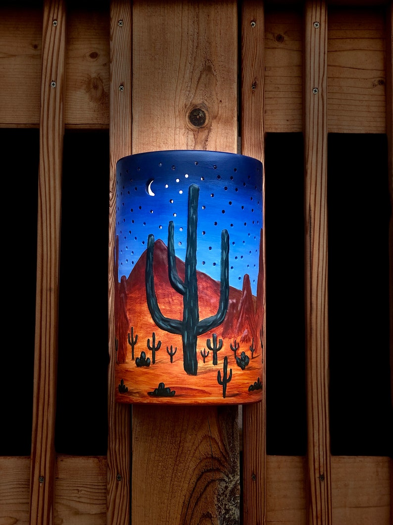 Southwestern Decor Ceramic Wall Sconce Sequoia Cactus Red