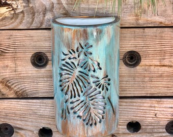 Tropical Leaf Indoor or Outdoor Ceramic Wall Sconce for Coastal or Dark Sky Lighting