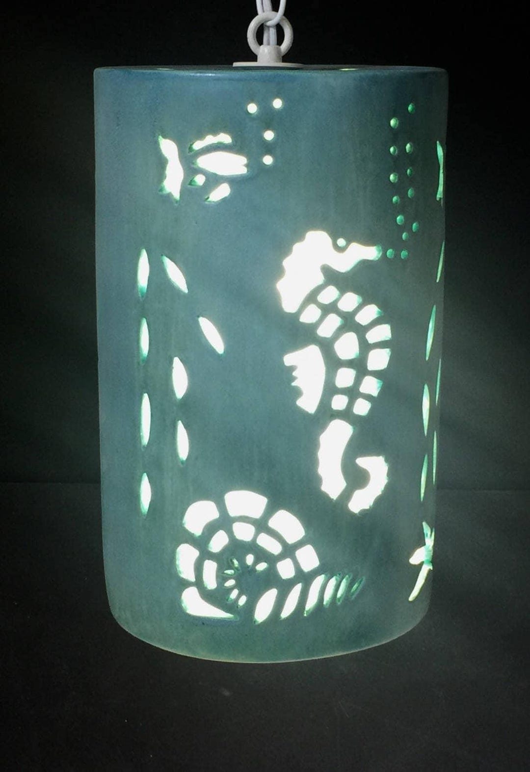 Handmade Ceramic Pendant Bar Light, Nautical Coastal Seahorse Decor ...