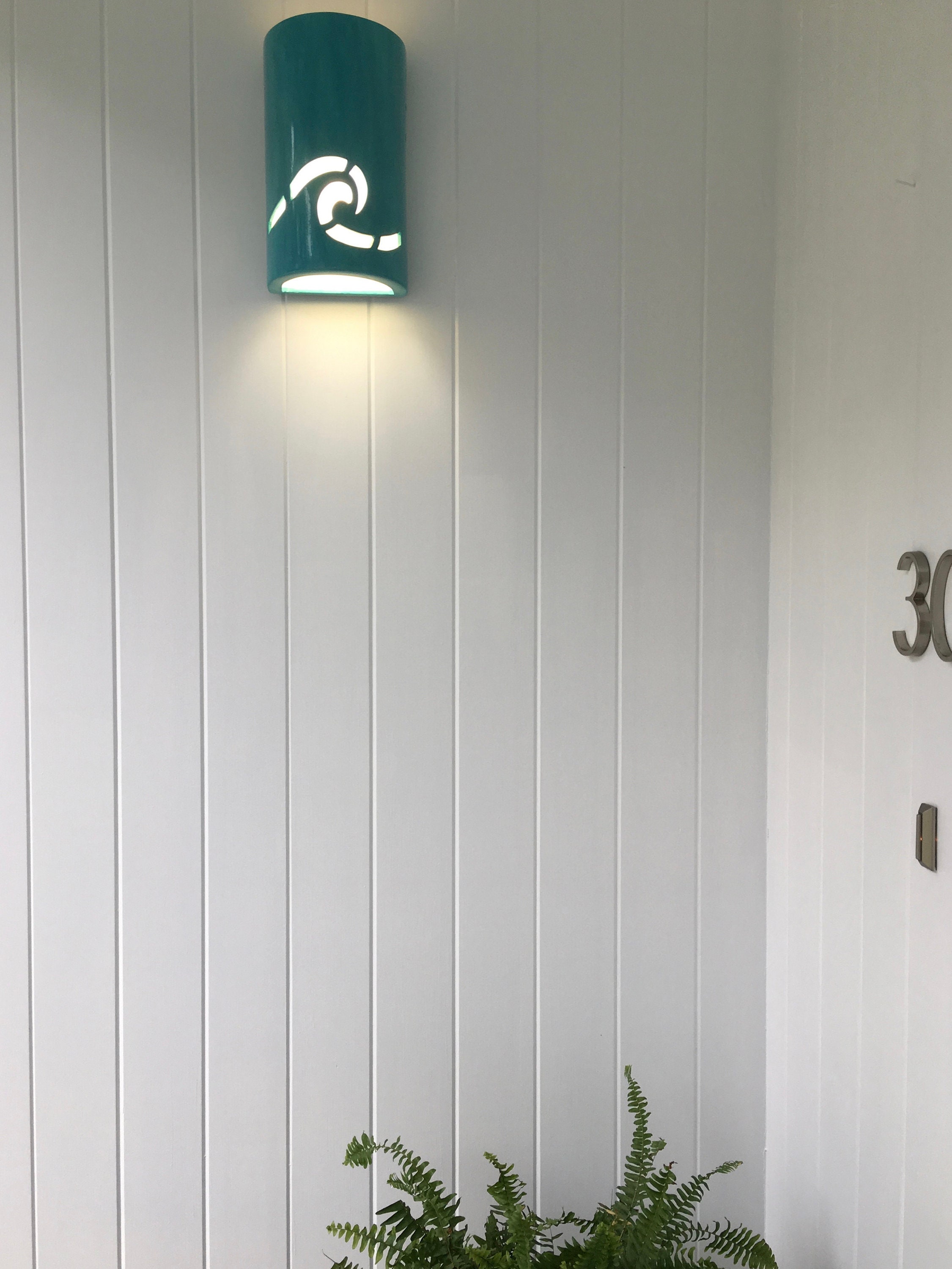 Ocean Wave Ceramic Outdoor Wall Sconce Light Outside Lighting Coastal Decor Wet Location Sconces Exterior