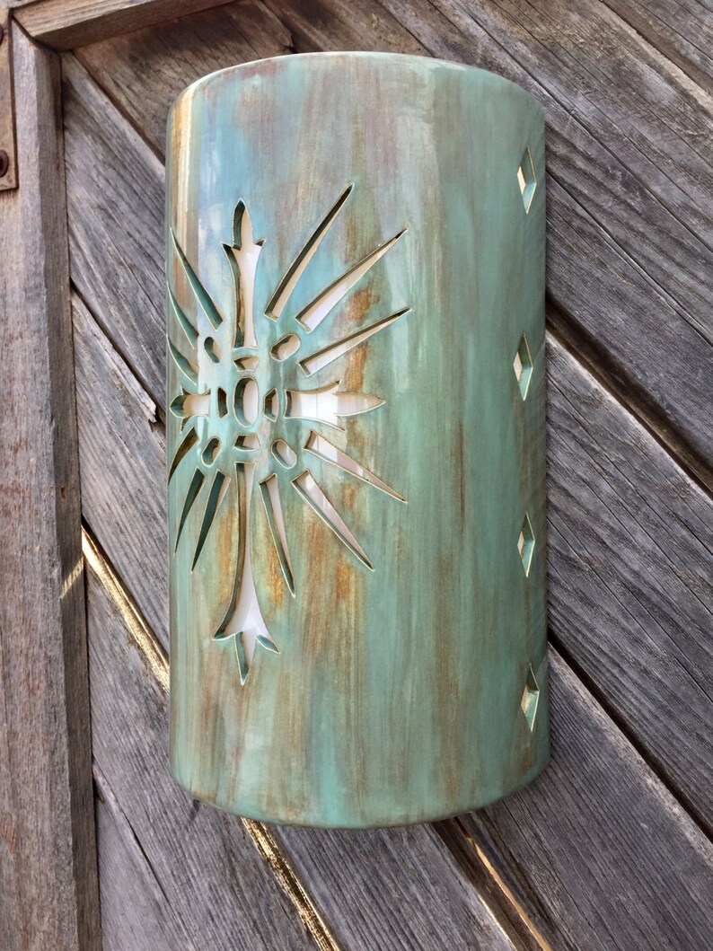 Rustic Cross Outdoor Wall Sconce Light Fixture Blessed Cross Etsy