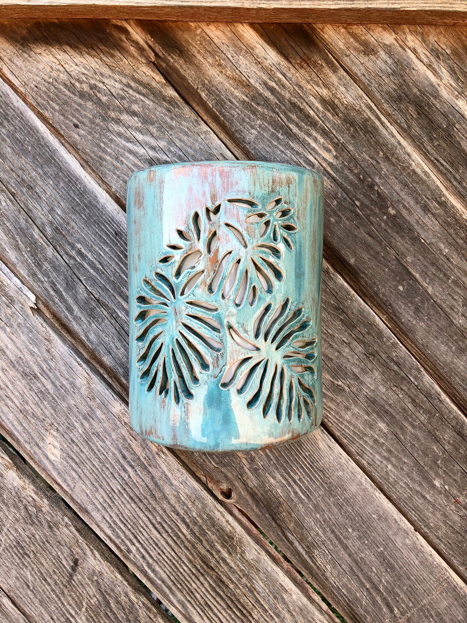 Ceramic Outdoor Wall sconce Tropical leaf Curb Appeal Etsy