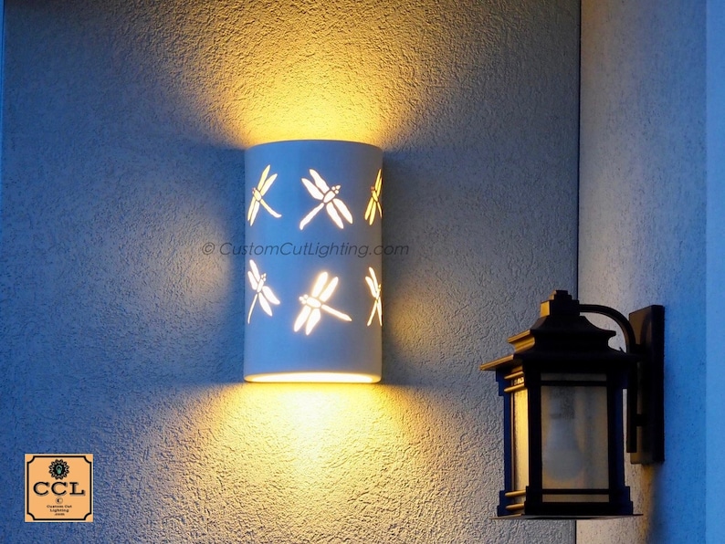 Dragonfly Outdoor Wall Sconce Lake House Lighting Cottage Lights Light Exterior Coastal Ceramic Dark Sky