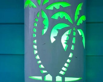 Palm Tree Ceramic Wall Sconce – Tropical Coastal Indoor or Outdoor Lighting