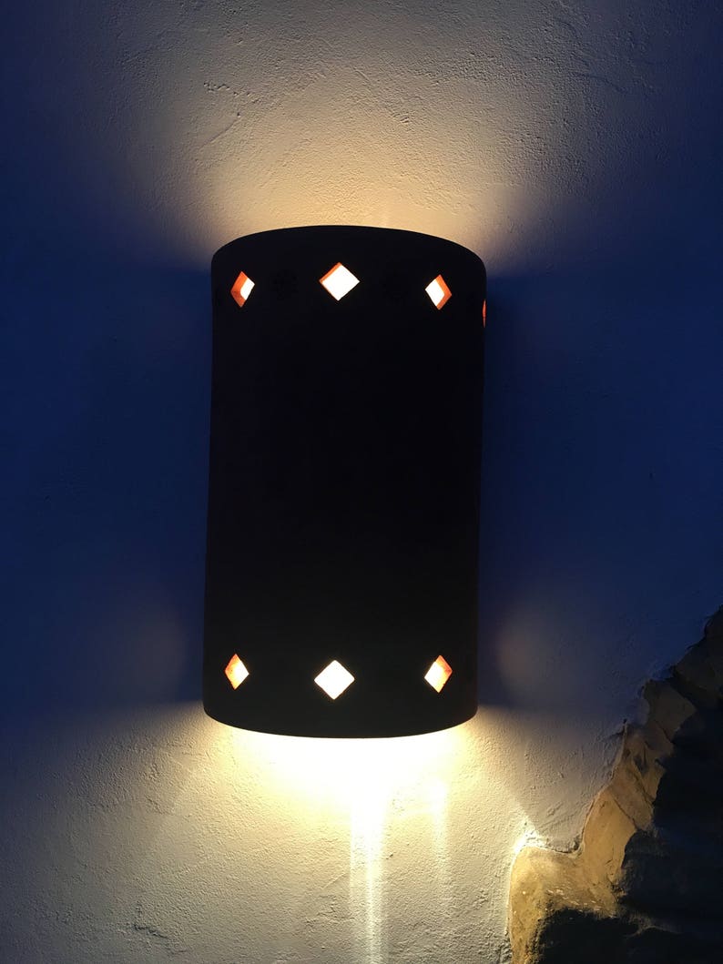 Outdoor Ceramic Light Southwestern Style Lighting With Simple Diamonds Exterior Patio Porch Dark Sky