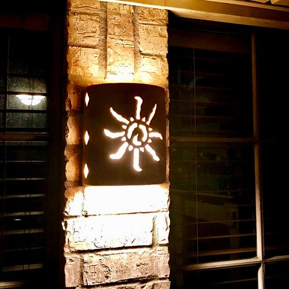 Southwestern Sun Outdoor Wall Sconce Rustic Decor Exterior Lighting Dark Sky Curb Appeal