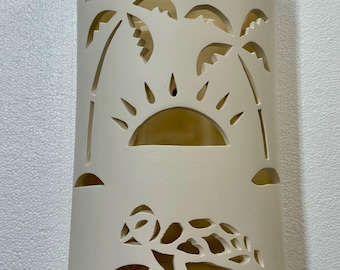 Handmade Ceramic Turtle Beach Wall Sconce – Coastal Sunset Palm Tree Lighting