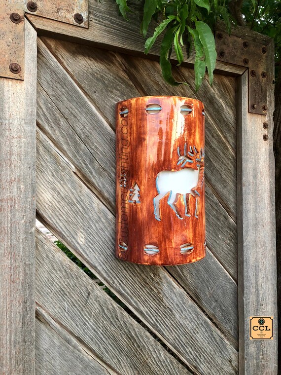 Rustic Outdoor Elk Wall Sconce Log Cabin Lighting