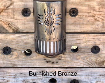Handcrafted Ceramic Sun Wall Sconce: Southwestern Dark Sky Lighting, Indoor/Outdoor Burnished Bronze
