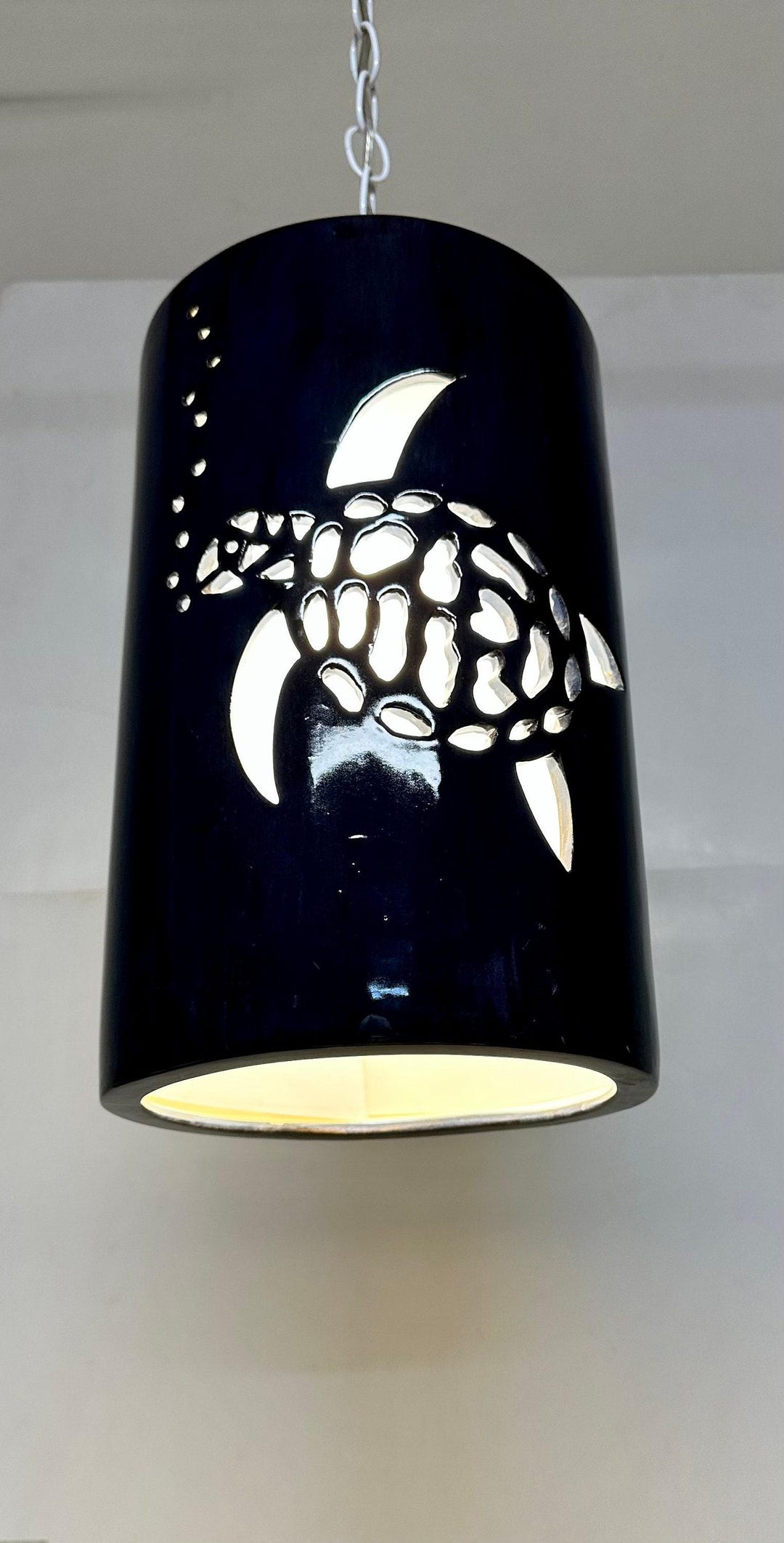 Sea Turtle Pendant Light - Handmade Ceramic Nautical Coastal Lighting ...
