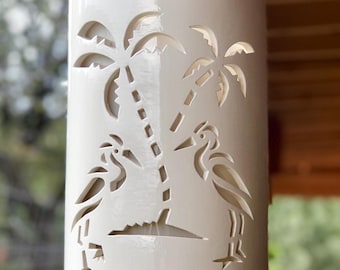 Coastal Ceramic Lighting with Palm Trees & Herons design for Exterior or Interior Decor
