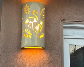 Flamingo Ceramic Wall Sconce Handmade Indoor & Outdoor