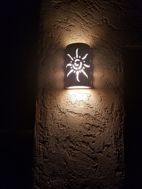 Southwestern Sun Outdoor Wall Sconce Rustic Decor Exterior Lighting Dark Sky Curb Appeal