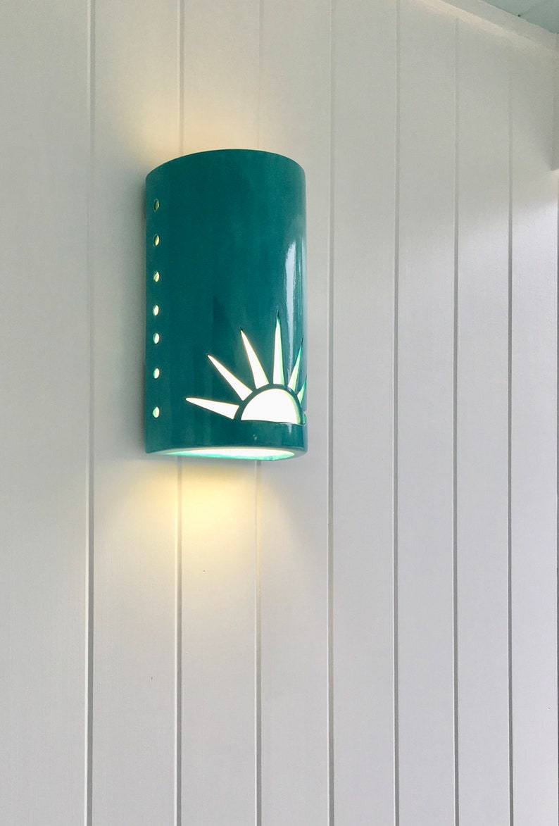 Sun Rise Outdoor Wall Sconce Ceramic Light Custom Made Coastal Lighting Seas Exterior Beach House Decor