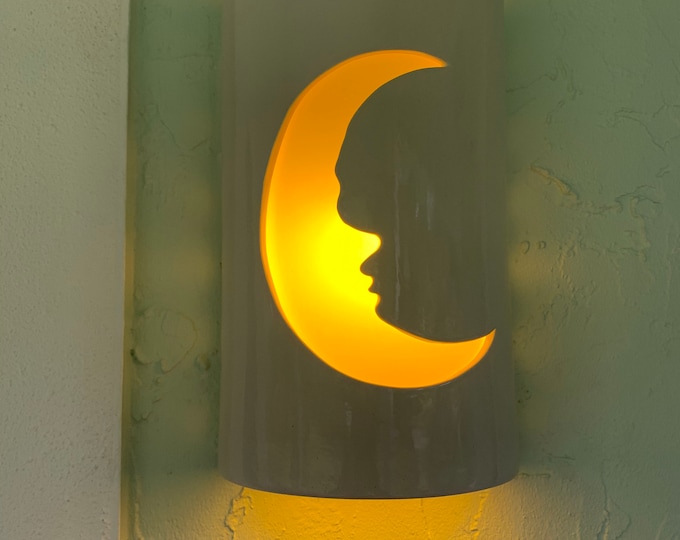 Crescent Moon Ceramic Wall Light / Outside Wall Sconce / Wall Art / Wall Decor / Celestial Moon Wall Light / Wet Location /  Curb Appeal