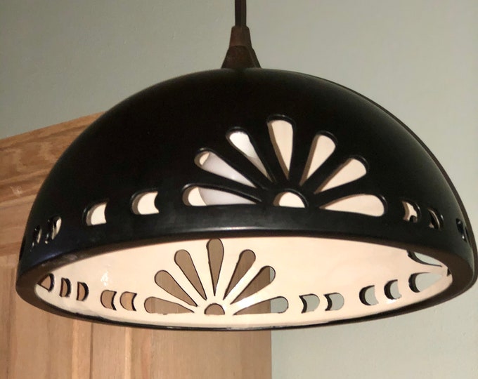 Half Rosette Hanging Pendant Light, Ceramic Hanging Chandelier, Hanging Dome Pendant Light, Made in the USA Lighting, Custom Art