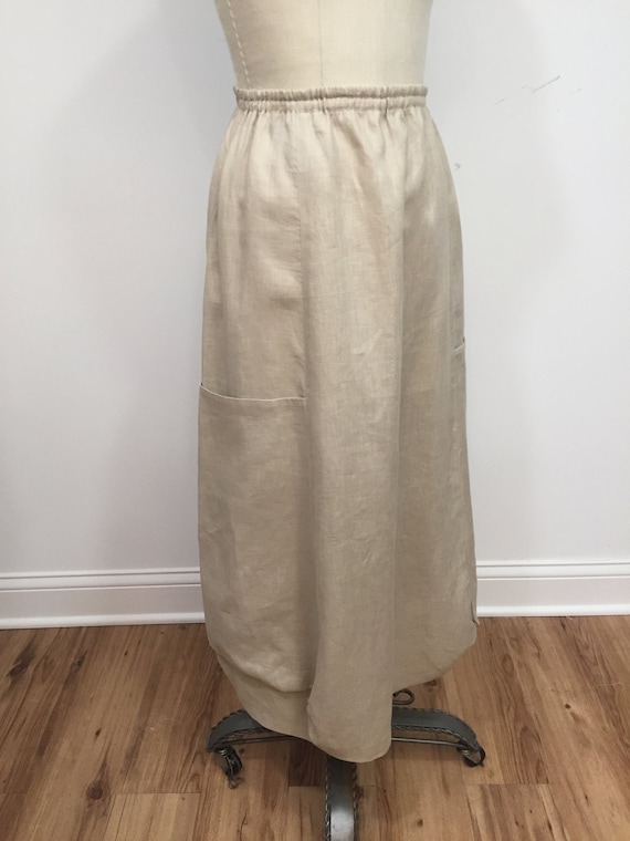 Linen skirt, light beige skirt, boho skirt, maxi skirt, deep pockets, elastic waistband skirt, long skirt, summer skirt