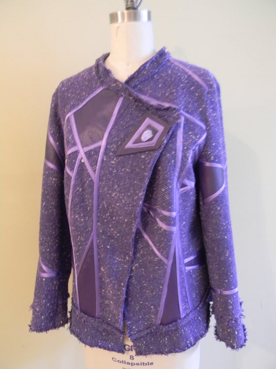 One Of The Kind Mouve Knitted Material Jacket with Leather and Silk