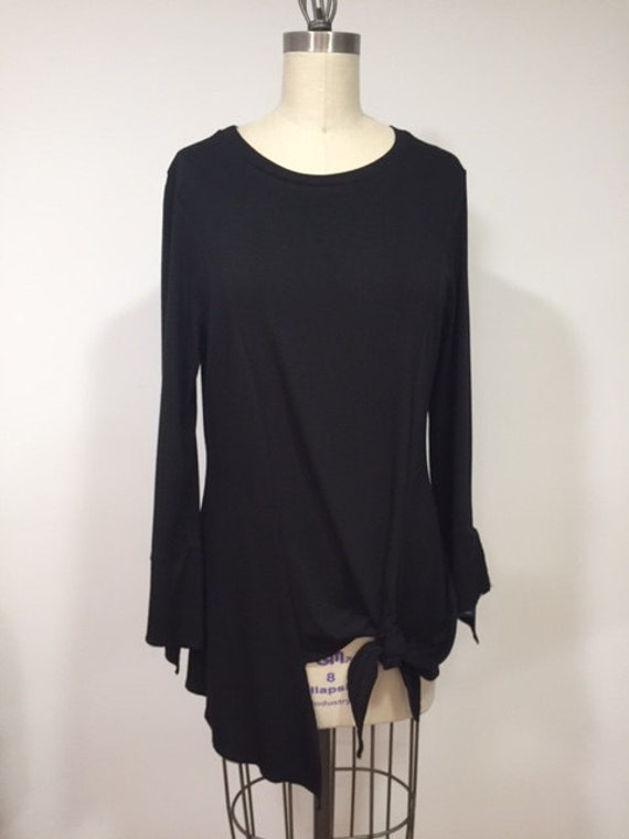 Asymmetric Tunic, Knit Fabric Tunic, Black Tunic, Black Top, Long Sleeves Top,Unique Top, Fashion Tunic