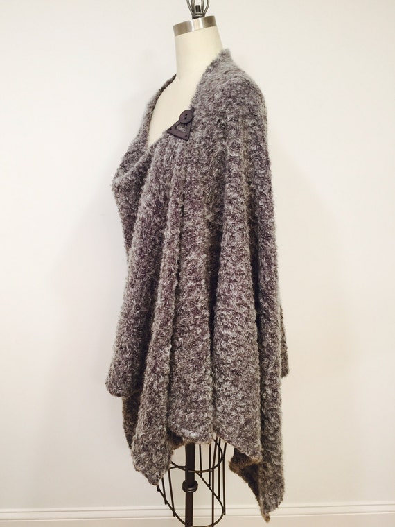 Asymmetric Gray Plum Buckle Poncho, Avant Gard Cape, Wrap, Shawl, Coat, Plus Size, One Size,Wool Blend Knit Fabric