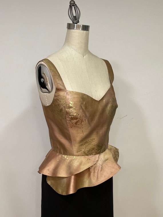 One of a kind Ombre silk blouse, beige tones silk blouse, asymmetric peplum flared blouse, princess seams top, evening top