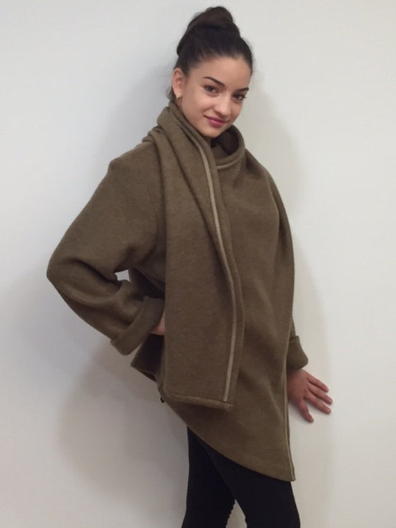 Olimpias Asymmetric Jacket, Olive Jacket, Avant Garde Coat, Wool Blend Knit Fabric, Blazer, Fall Spring Jacket