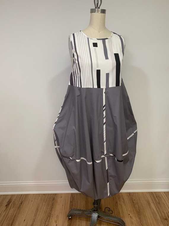 Cotton summer dress, gray dress, geometric pattern, oversized dress, sleeveless dress, kaftan, casual dress