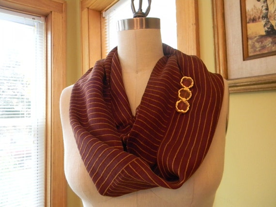Brick Color With Orange Stripes Silk Chiffon Infinity Scarf, Loop Scarf, Cowl, Fashion Scarf