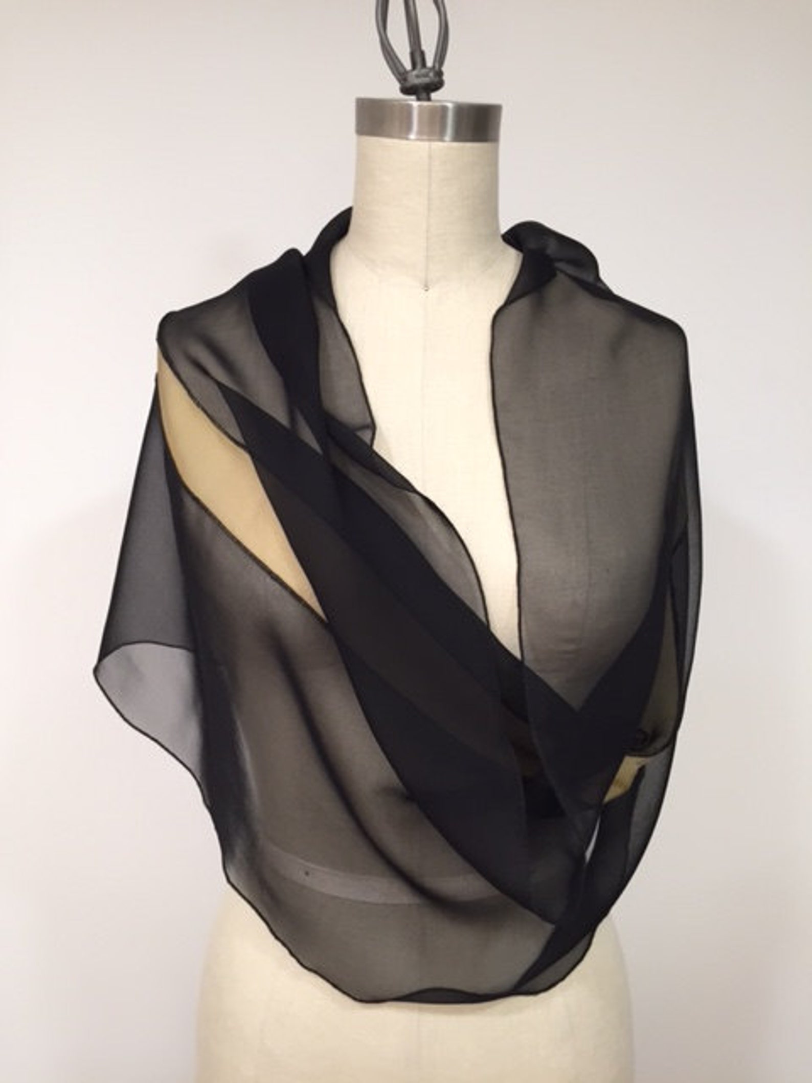 Black Silk Chiffon Infinity Scarf With Olive Silk Chiffon - Etsy