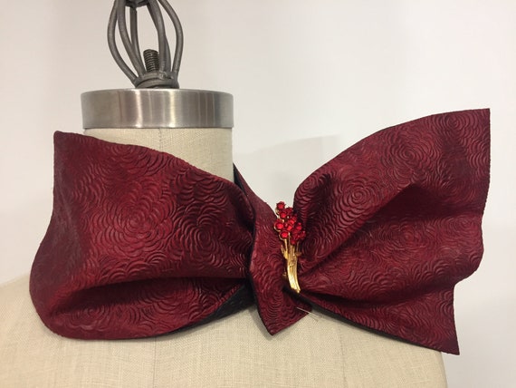 Reversible mini scarf, burgundy and black mini scarf, embossed silk, key hole scarf, neck wormer, neck piece, Christmas gift