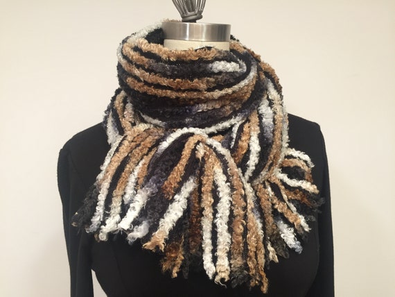 Multicolored scarf, stripped scarf, eyelashes knitted fabric scarf, gradient scarf, fall - winter scarf, cozy shawl.