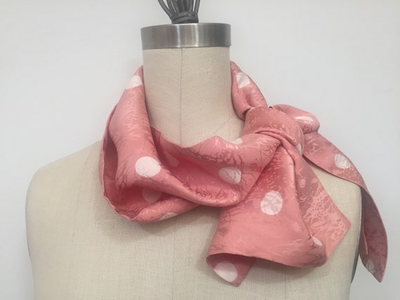 Pink with off white dots silk charmeuse scarf, mini scarf