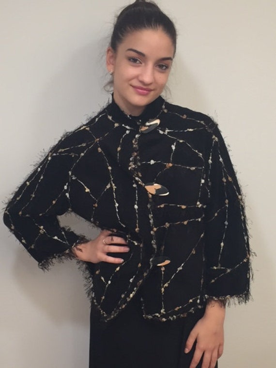SALE was 290.00 now 240.00 One Of The Kind Unique Black Fleece Material Jacket