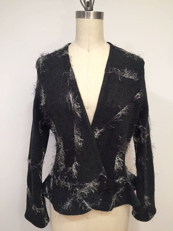 SALE was  290.00 now 240.00 Olimpias One Of A Kind Jacket, Dark Gray Jacket, Fleece Fabric Jacket, Peplum, Classic Jacket
