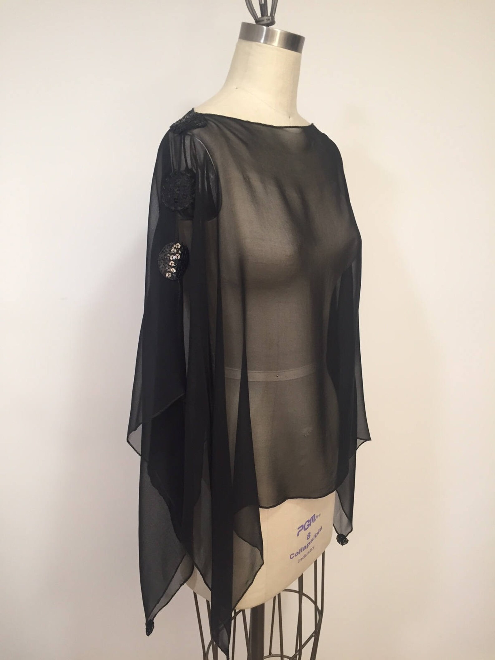 Black Silk Chiffon Poncho With Sequins Dots Design Silk Top | Etsy