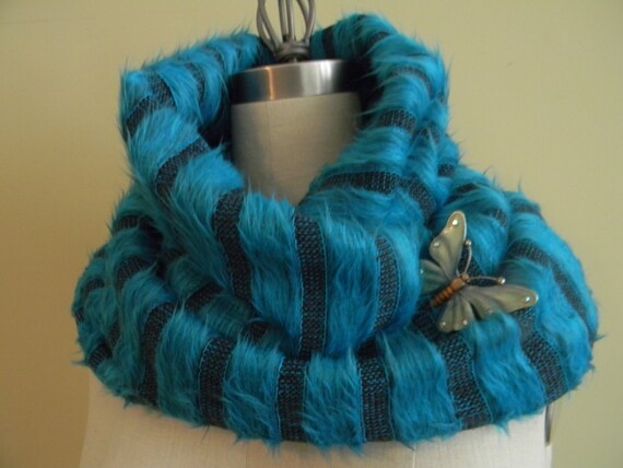 Turquoise And Black Striped Infinity Scarf.