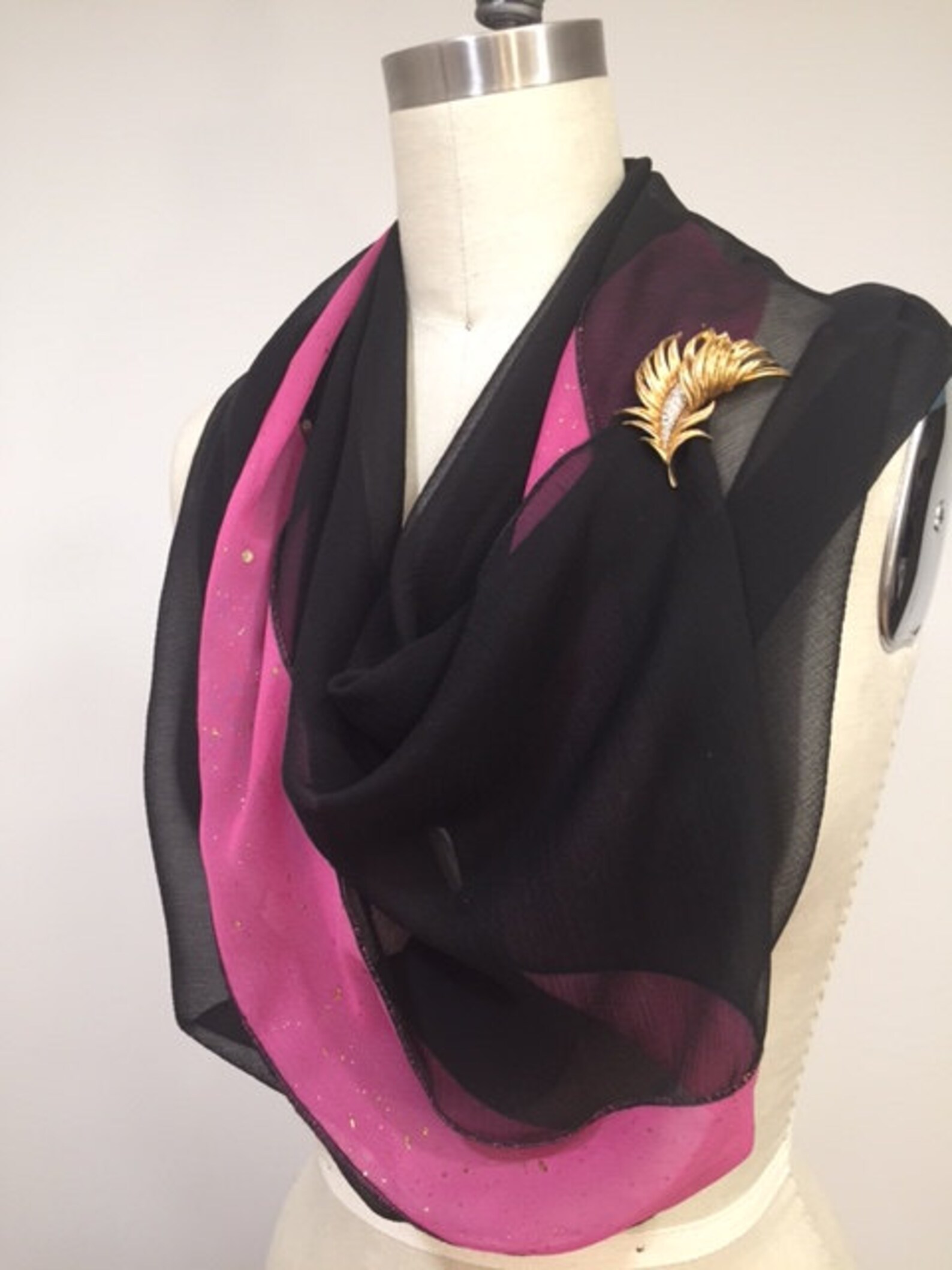 Black Silk Chiffon Infinity Scarf Pink Chiffon With Antique - Etsy