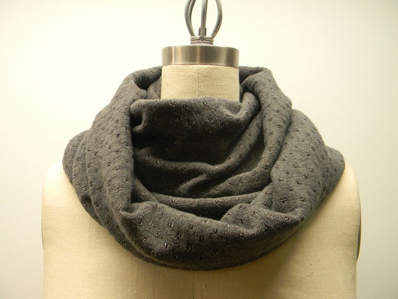 Grey Color With Metallic Strip Infinity Scarf, Knit Fabric Scarf,Shawl, Loop, Cowl, Wrap, Fall Winter Scarf