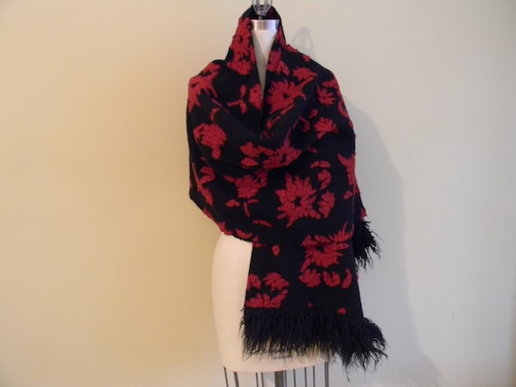 Poinsettia flowers Italian wool shawl, Wrap, Stole